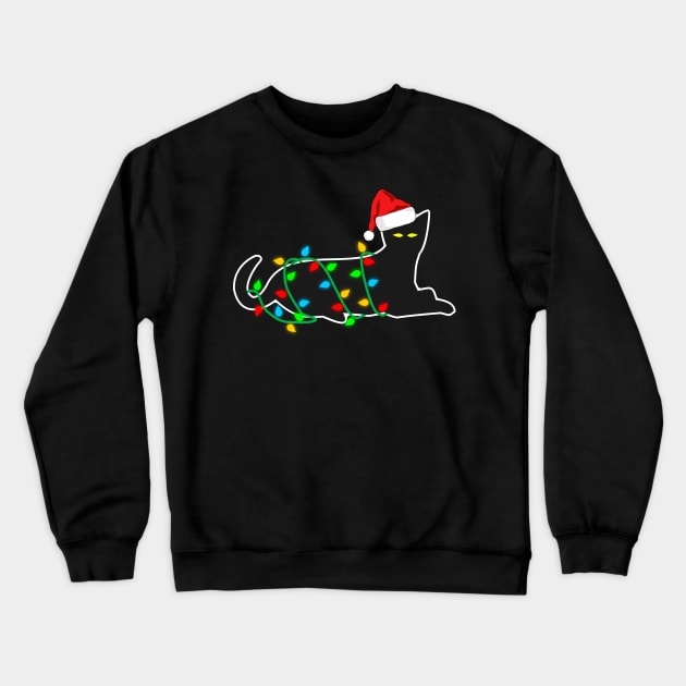 Black Cat tangled in Christmas lights Crewneck Sweatshirt by The Green Path